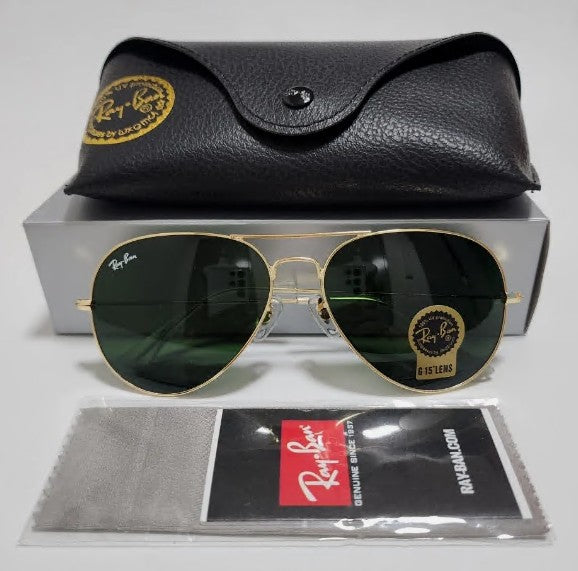Ray-Ban RB3025 Aviator Sunglasses Gold Frame Green Glass Lens 58mm USA Shipping