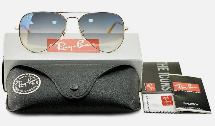 Ray-Ban Sunglasses RB3025 Aviator Gradient Gold Frame Light Blue Lenses 58mm