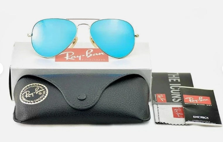 Ray-Ban Sunglasses RB3025 Aviator Flash Gold Frame Blue Flash Lenses 58mm Unisex