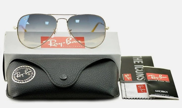 Ray-Ban Sunglasses RB3025 Aviator Gradient Gold Frame Light Blue Lenses 58mm